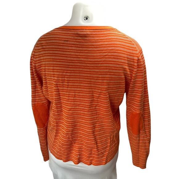 J.Crew Coral White Striped Wool Long Sleeve Button Down Cardigan Sweater Top XL - Picture 2 of 3